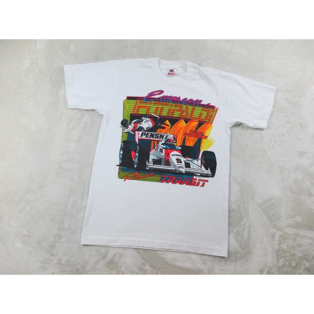 VINTAGE‎ Emerson Fittipaldi Shirt Mens Medium White Rapid Transit Racing 1991* - Picture 2 of 9